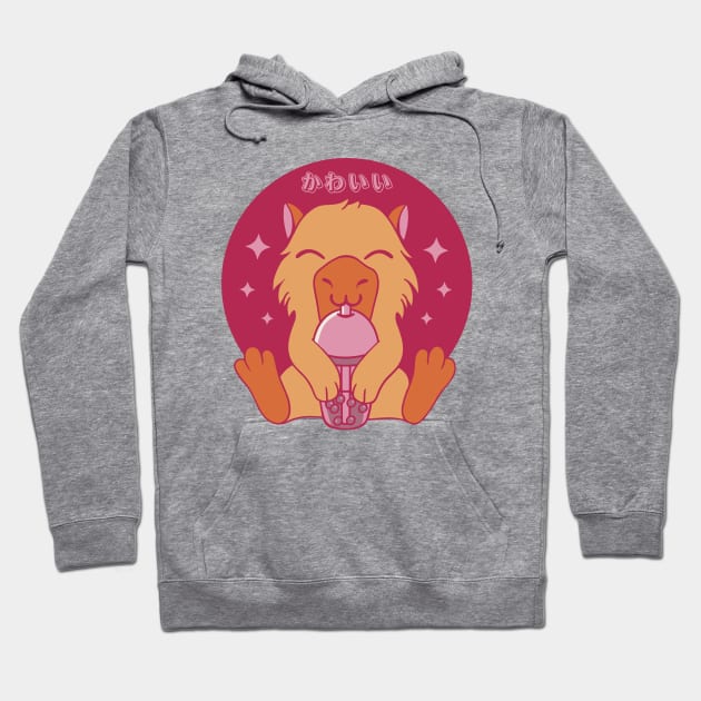 Kawaii Capybara Drinking Bubble Tea Hoodie by Bruno Pires